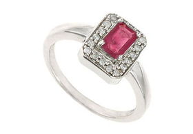Ruby and Diamond Ring : 14K White Gold - 1.00 CT TGW - Ring Size 9.0