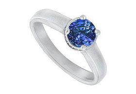 Blue Sapphire and Diamond Engagement Ring : 14K white Gold  1.15 CT TGW - Ring Size 9.0
