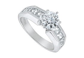 Diamond Engagement Ring : 14K White Gold - 1.80 CT Diamonds - Ring Size 9.5
