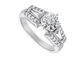Diamond Engagement Ring : 14K White Gold  1.50 CT Diamonds - Ring Size 9.0
