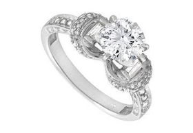 Diamond Engagement Ring : 14K White Gold - 1.50 CT Diamonds - Ring Size 9.0