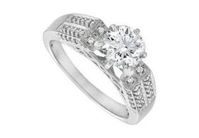 Diamond Engagement Ring : 14K White Gold - 1.50 CT Diamonds - Ring Size 9.0