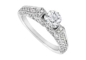 Diamond Engagement Ring : 14K White Gold - 1.00 CT Diamonds - Ring Size 9.0