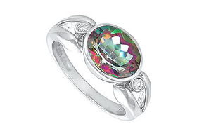 Mystic Topaz and Diamond Ring : 14K White Gold - 2.00 CT TGW - Ring Size 9.5mystic 