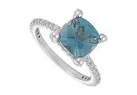 Blue Topaz and Diamond Ring : 14K White Gold - 2.50 CT TGW - Ring Size 9.5blue 