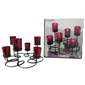 Metal Flower Candle Holder with Red Glass Case Pack 12