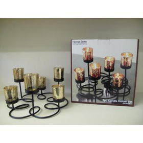 Metal Flower Candle Holder with Gold Glass Case Pack 12