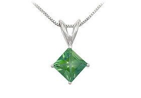 Emerald Solitaire Pendant : 14K White Gold - 1.00 CT TGW