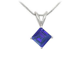 Sapphire Solitaire Pendant : 14K White Gold - 1.00 CT TGW