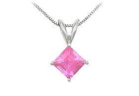Pink Sapphire Solitaire Pendant : 14K White Gold - 1.00 CT TGWpink 