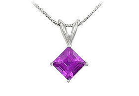 Amethyst Solitaire Pendant : 14K White Gold - 1.00 CT TGW