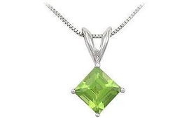 Peridot Solitaire Pendant : 14K White Gold - 1.00 CT TGW