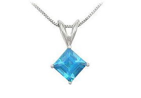 Blue Topaz Solitaire Pendant : 14K White Gold - 1.00 CT TGWblue 