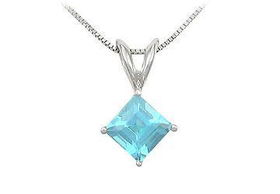 Aquamarine Solitaire Pendant : 14K White Gold - 1.00 CT TGW