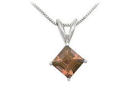 Smoky Topaz Solitaire Pendant : 14K White Gold - 1.00 CT TGW