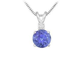 Diamond and Tanzanite Solitaire Pendant : 14K White Gold - 1.00 CT TGW