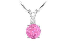 Diamond and Pink Sapphire Solitaire Pendant : 14K White Gold - 1.00 CT TGW