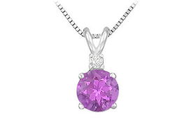 Diamond and Amethyst Solitaire Pendant : 14K White Gold - 1.00 CT TGW