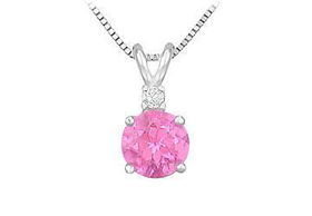 Diamond and Pink Topaz Solitaire Pendant : 14K White Gold - 1.00 CT TGW