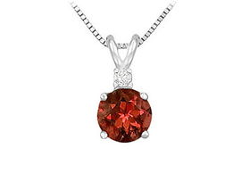 Diamond and Garnet Solitaire Pendant : 14K White Gold - 1.00 CT TGWdiamond 