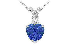 Diamond and Sapphire Solitaire Pendant : 14K White Gold - 1.00 CT TGWdiamond 