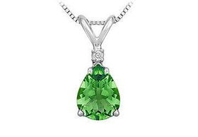 Diamond and Emerald Solitaire Pendant : 14K White Gold - 1.00 CT TGWdiamond 