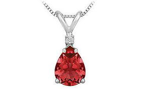 Diamond and Ruby Solitaire Pendant : 14K White Gold - 1.00 CT TGW