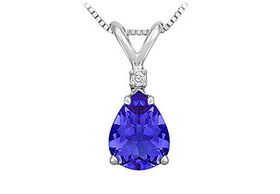 Diamond and Sapphire Solitaire Pendant : 14K White Gold - 1.00 CT TGW