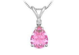 Diamond and Pink Sapphire Solitaire Pendant : 14K White Gold - 1.00 CT TGW