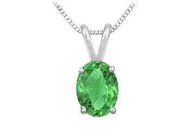 Emerald Solitaire Pendant : 14K White Gold - 1.00 CT TGW