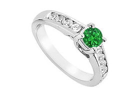 Emerald and Diamond Engagement Ring : 14K White Gold - 1.00 CT TGW - Ring Size 9.0emerald 