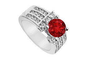 Ruby and Diamond Engagement Ring : 14K White Gold - 2.25 CT TGW - Ring Size 9.0ruby 