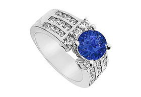 Sapphire and Diamond Engagement Ring : 14K White Gold - 2.25 CT TGW - Ring Size 9.0sapphire 