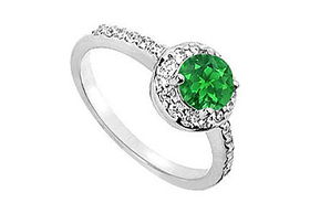 Emerald and Diamond Engagement Ring : 14K White Gold - 1.50 CT TGW - Ring Size 9.0emerald 