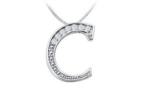 Script C Diamond Initial Pendant : 14K White Gold - 0.20 CT Diamonds