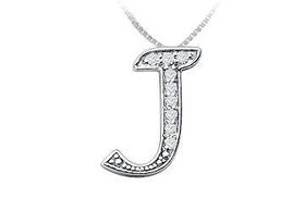 Script J Diamond Initial Pendant : 14K White Gold - 0.25 CT Diamonds