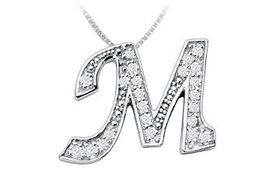 Script M Diamond Initial Pendant : 14K White Gold - 0.60 CT Diamonds