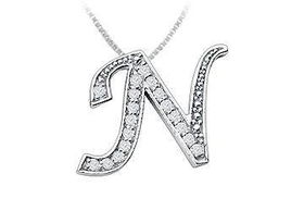 Script N Diamond Initial Pendant : 14K White Gold - 0.45 CT Diamonds