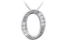 Script O Diamond Initial Pendant : 14K White Gold - 0.20 CT Diamonds