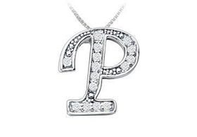 Script P Diamond Initial Pendant : 14K White Gold - 0.40 CT Diamonds