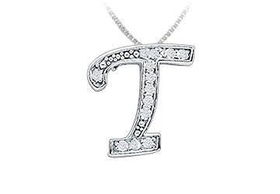 Script T Diamond Initial Pendant : 14K White Gold - 0.33 CT Diamonds