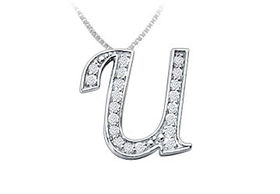 Script U Diamond Initial Pendant : 14K White Gold - 0.50 CT Diamonds