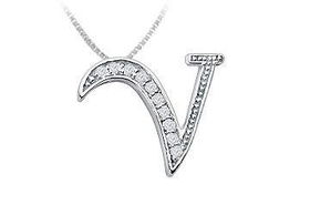 Script V Diamond Initial Pendant : 14K White Gold - 0.25 CT Diamonds