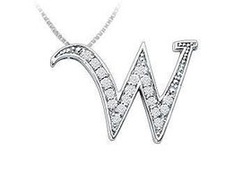 Script W Diamond Initial Pendant : 14K White Gold - 0.50 CT Diamonds