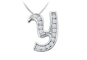 Script Y Diamond Initial Pendant : 14K White Gold - 0.40 CT Diamonds