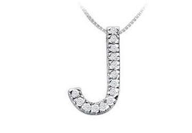 Classic J Initial Diamond Pendant : 14K White Gold - 0.25 CT Diamonds