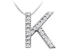 Classic K Initial Diamond Pendant : 14K White Gold - 0.35 CT Diamonds