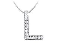 Classic L Initial Diamond Pendant : 14K White Gold - 0.25 CT Diamondsclassic 