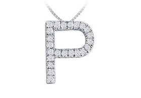 Classic P Initial Diamond Pendant : 14K White Gold - 0.35 CT Diamonds