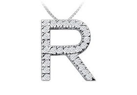 Classic R Initial Diamond Pendant : 14K White Gold - 0.45 CT Diamondsclassic 